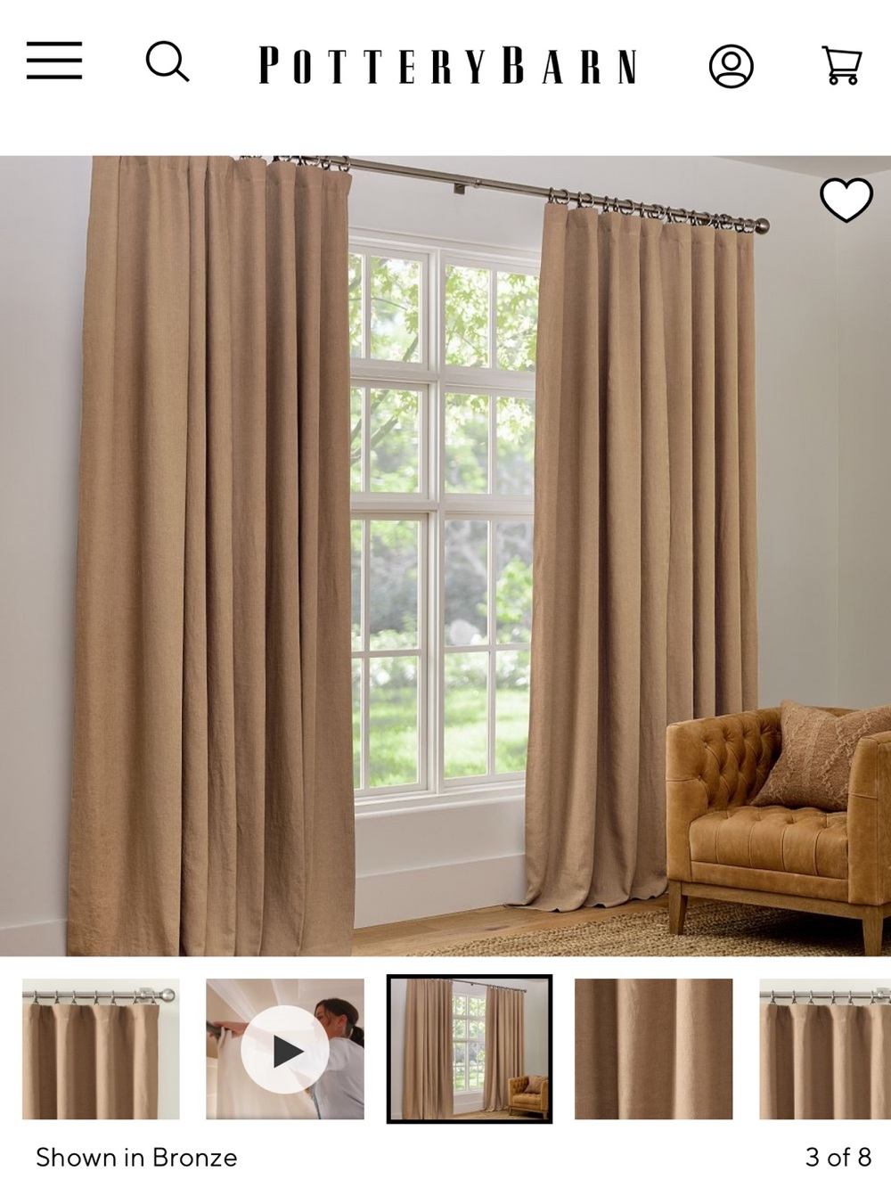 Pottery Barn Belgian Flax Linen Drape 1 Panel 50x108 Bronze